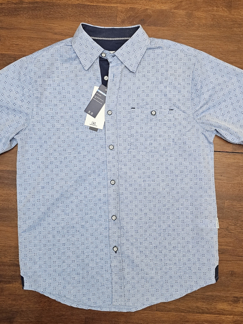 Boys' Light Blue Button-Down Shirt with Subtle Pattern
